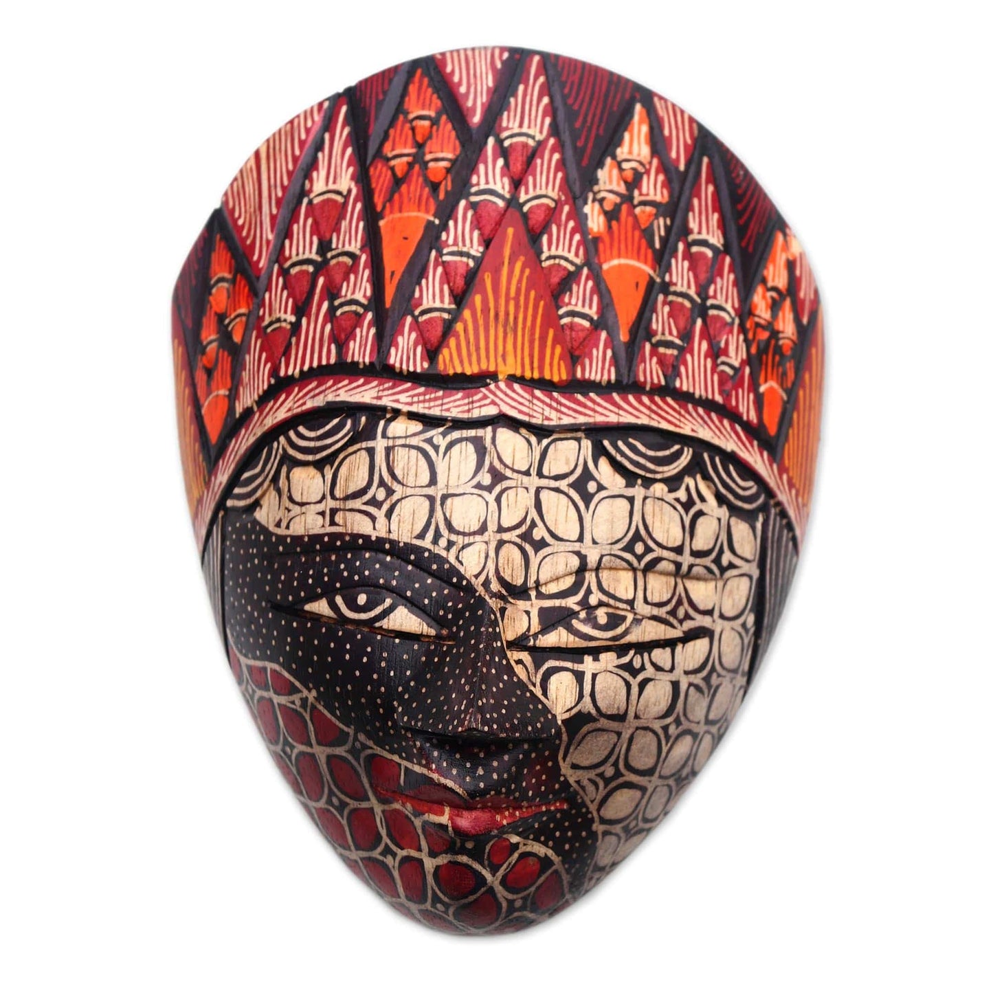 Batik Wood Mask in Red and Orange - Wise Princess
