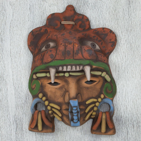Artisan Crafted Mexican Ceramic Aztec Jaguar Warrior Mask - Aztec Jaguar Warrior