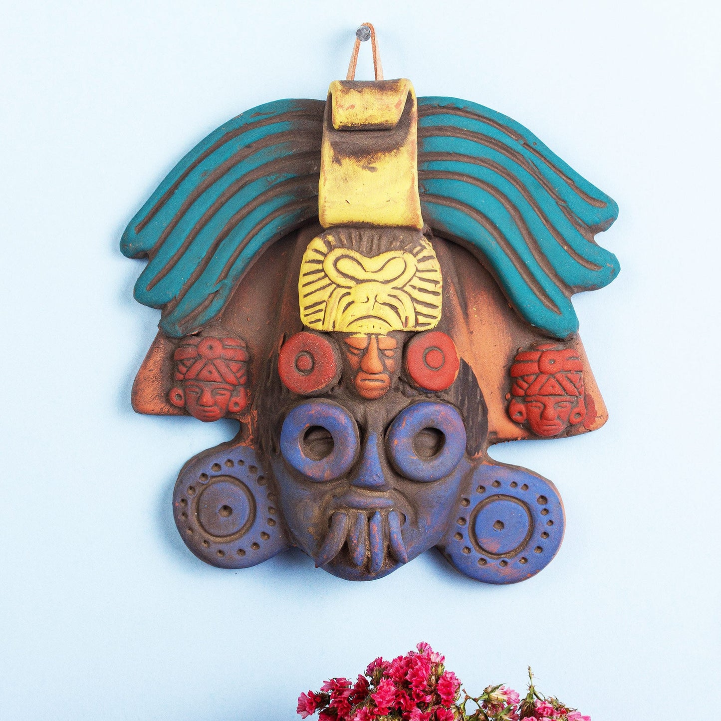 Ah Puch Ceramic Wall Mask Crafted in Mexico - Colorful Ah Puch